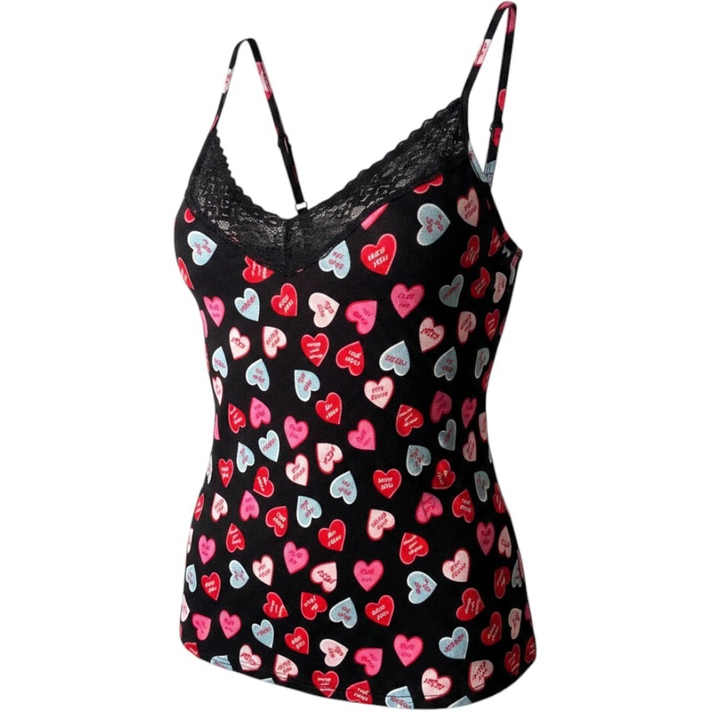 Betsey Johnson Pajama Camisole Medium Black Heart Lace BE31865 Coquette